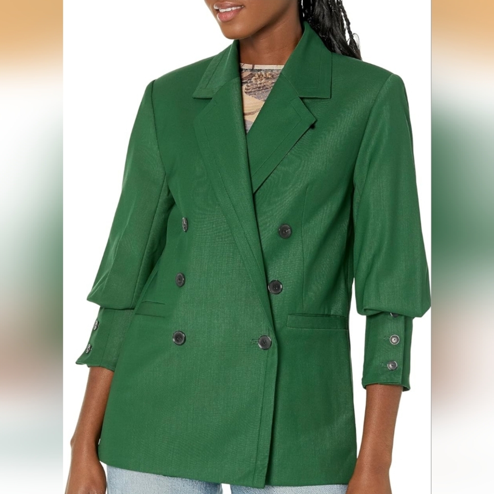 Women's Green Double-Breasted Blazer Jacket